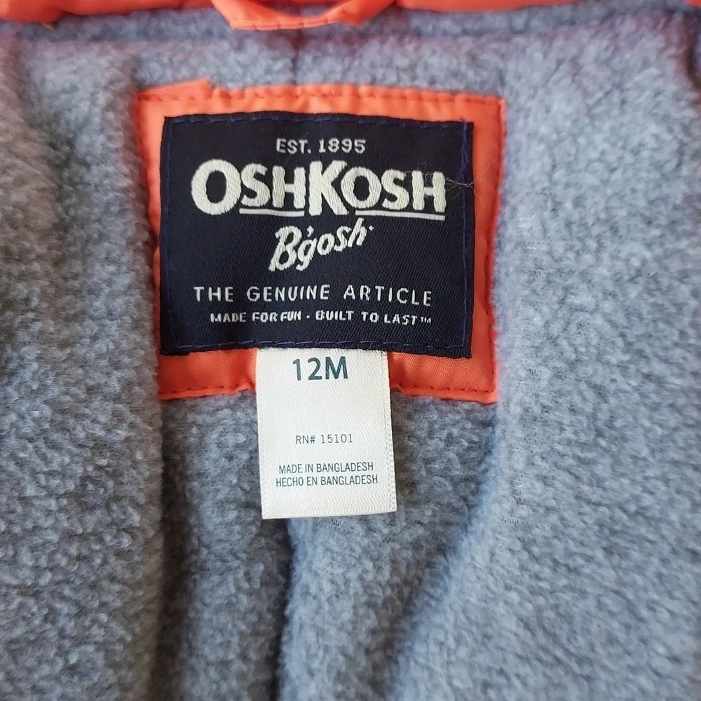 NWOT OshKosh B'gosh Orange and Blue Winter Snowsuit Coat and Bibs 12 Months